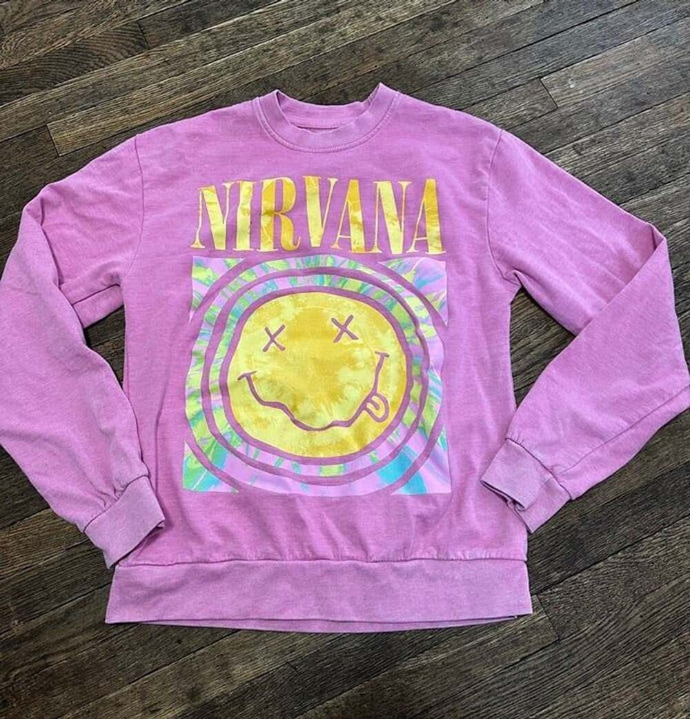 Nirvana crewneck sweatshirt Pullover Band Pink Graphic small